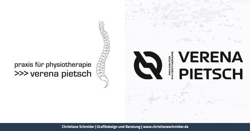 vorheriges Logo mit Wirbelsäule einer Praxis für Physiotherapie und das Redesign des Logos